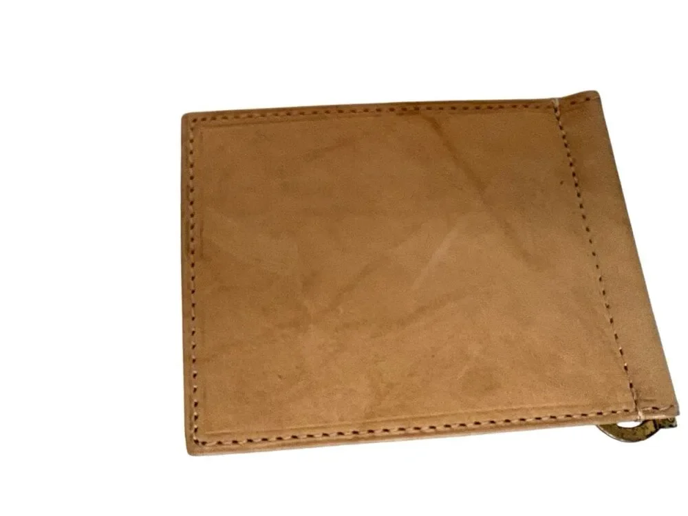 Paul & Taylor Tan Genuine Leather Bifold Money Clip Wallet Handcrafted